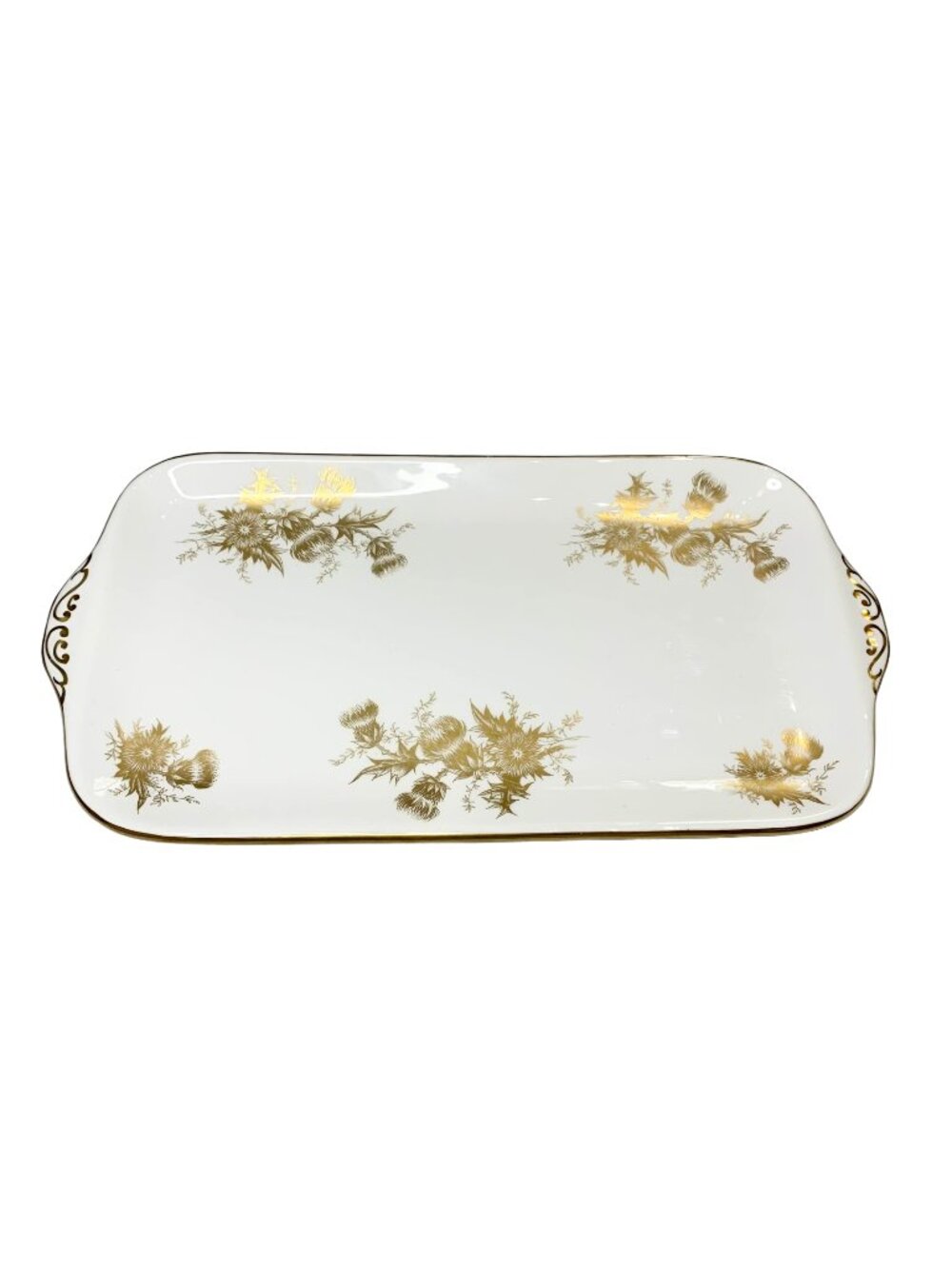 Vintage Hammersley England Bone China Platter Gold Thistle Floral 13.5"